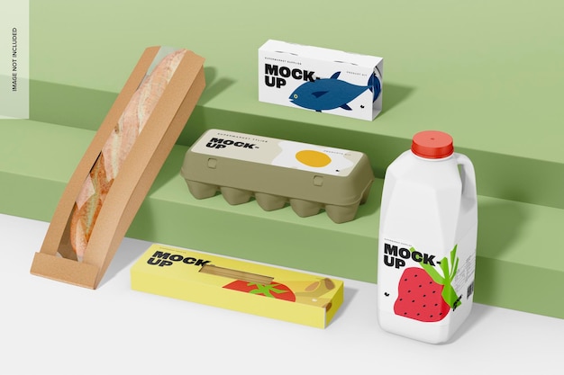 Mockup di kit di prodotti per supermercati
