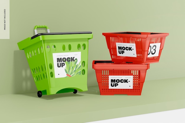 Supermarket shopping carts mockup, stacked