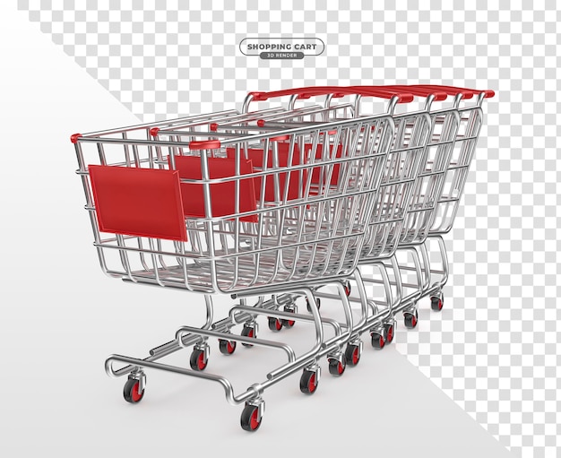 Supermarket trolley in 3d render realistic with transparent background