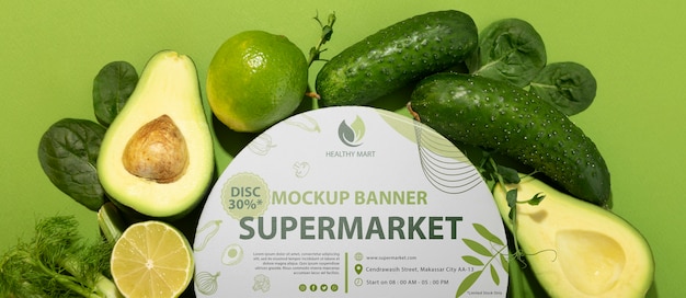 Supermarktbannermodel met groenten en fruit