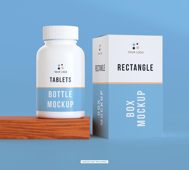 PSD supplement bottle and box plastic editable psd mockup