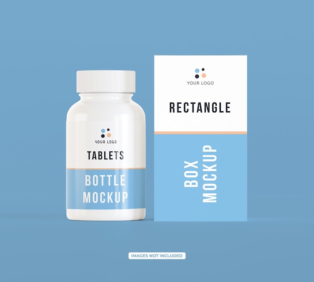 Supplement fles en doos bewerkbare psd mockup