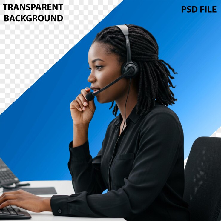 PSD support agent in a call center with headset