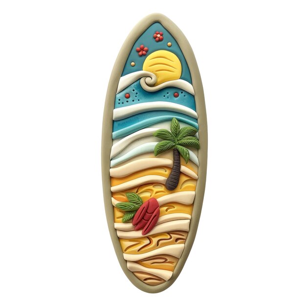 PSD a surfboard with a picture of a beach scene on it