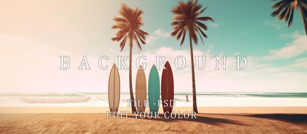 PSD surfboards and palm trees beach background