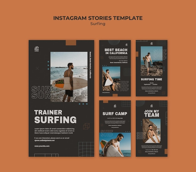Surfen instagram verhalen sjabloon