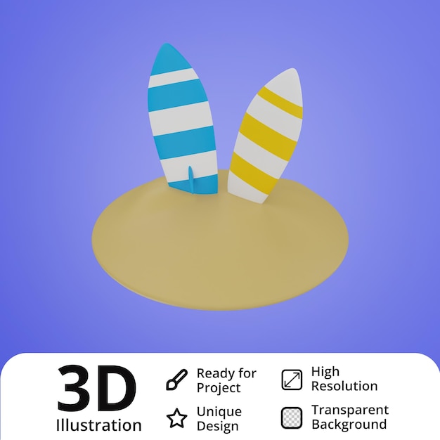 PSD surfing board 3d illustration