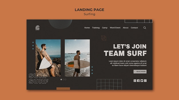 Modello di pagina di destinazione della competizione di surf