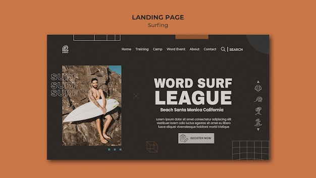 Modello di pagina di destinazione della competizione di surf