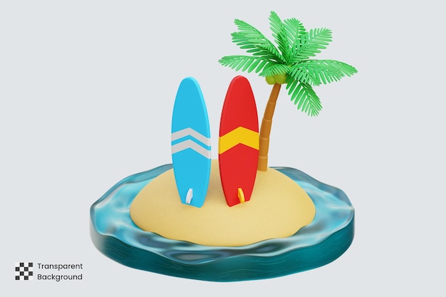 PSD surfplank 3d pictogram illustraties