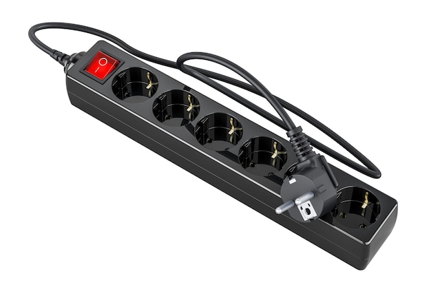 PSD surge protector or spike suppressor a power bar with builtin surge protector and multiple outlets 3d rendering isolated on transparent background