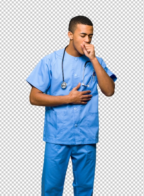 Surgeon doctor man is suffering with cough and feeling bad