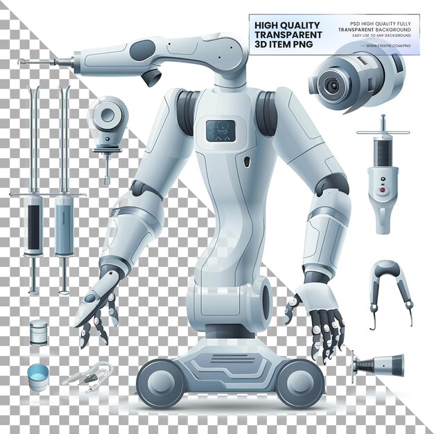 Surgical robots assisting surgeons in performing precise operations on transparent background