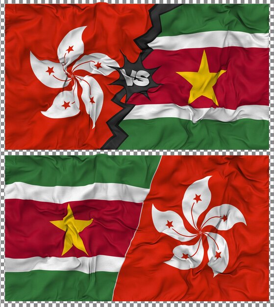 Suriname vs Hong Kong Half Combined Flag Cloth Bump Texture 3D Rendering