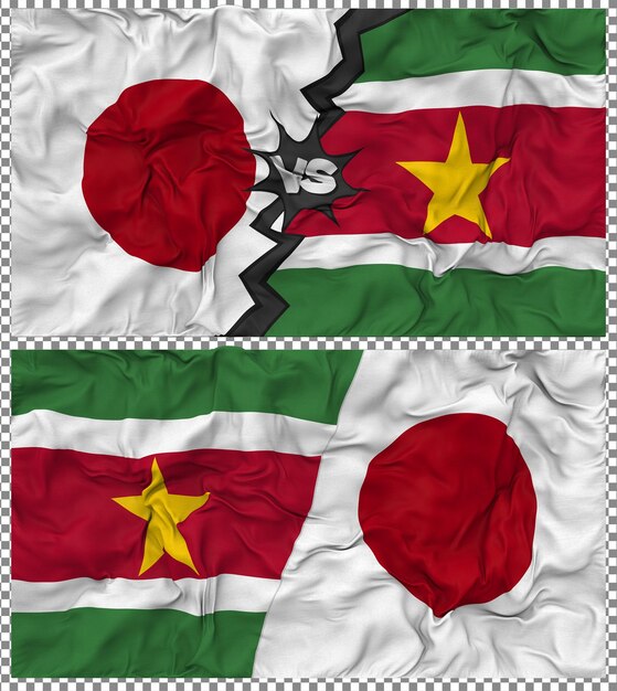 suriname vs japan half combined flag cloth bump texture 3d rendering