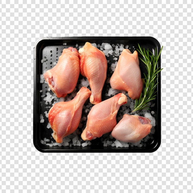 PSD surowe mięso kurczaka na czarnym talerzu na przezroczystym tle