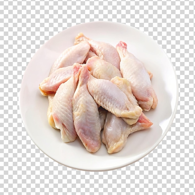 Surowe Skrzydła Kurczaka Na Białej Płytce Izolowanej Na Przezroczystym Tle