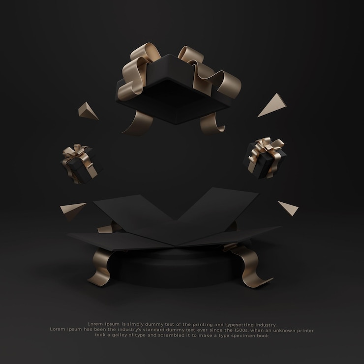 PSD surprise deal gift box giveaway 3d realistic podium product promo display