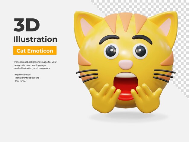 PSD espressione facciale sorpresa emoticon di gatto adesivo illustrazione di icona 3d