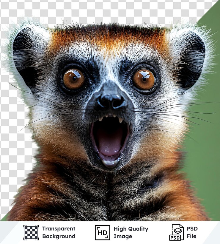 PSD surprised lemur opens its mouth wide transparent closeup