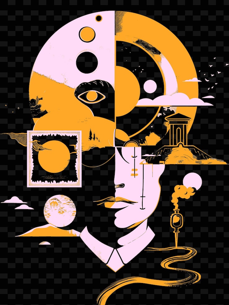 PSD surrealist inspired poster with bizarre and dreamlike scenes creative illustration idea designs