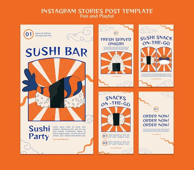 PSD modello di storie di instagram di sushi bar