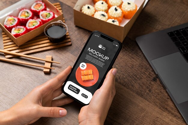 Sushi bestellen en smartphone mockup