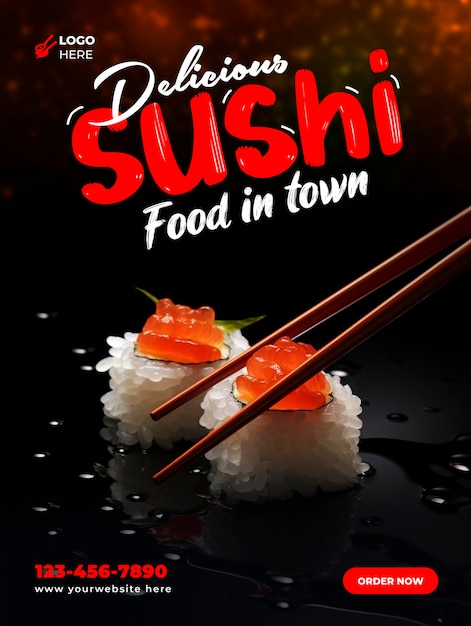 Sushi and chopstick japanese food social media post template