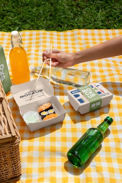 PSD sushi day  celebration with picnic
