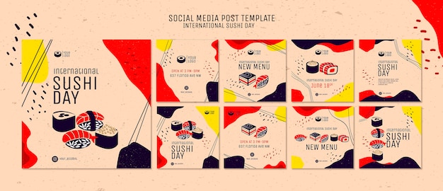 Sushi day social media post template