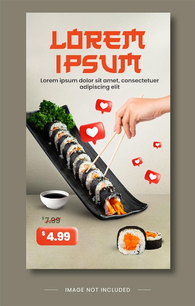 PSD sushi japanese food instagram story template