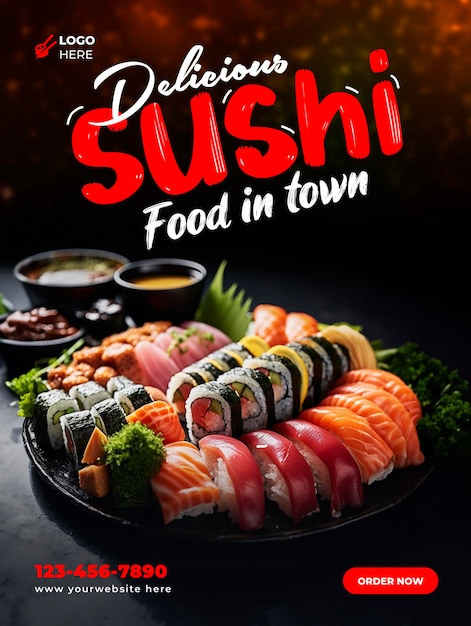 PSD sushi japanese food social media post template