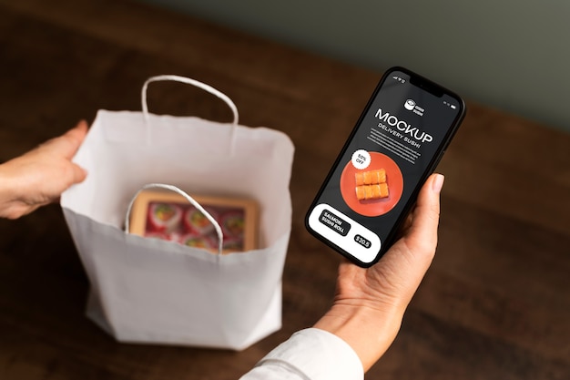 PSD sushi order and smartphone mockup