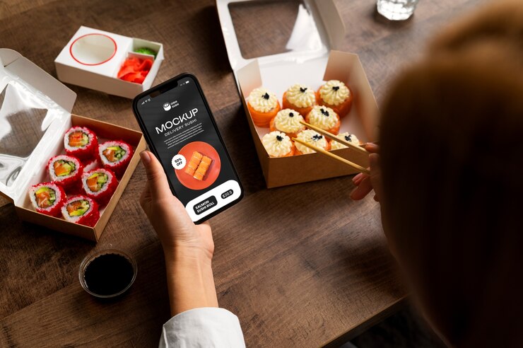 PSD sushi order and smartphone mockup