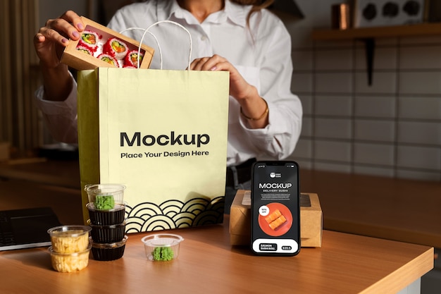 Ordine di sushi e mockup di smartphone