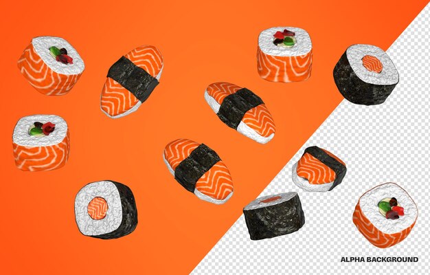 PSD sushi pieces flying for composition