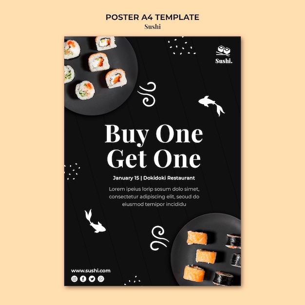 PSD sushi poster template with photo