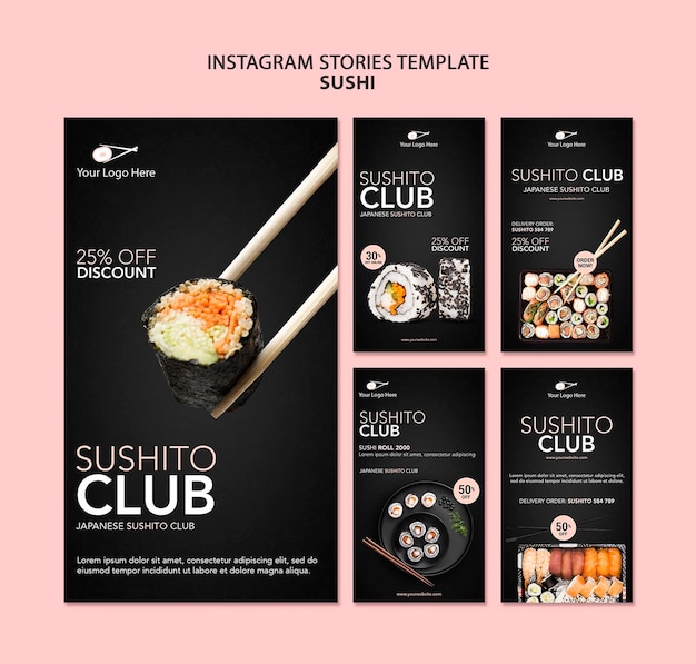 PSD modello di storie di instagram ristorante sushi