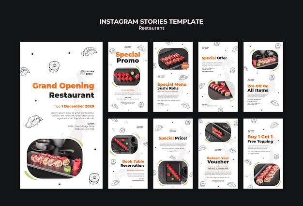 PSD modello di storie di instagram ristorante sushi