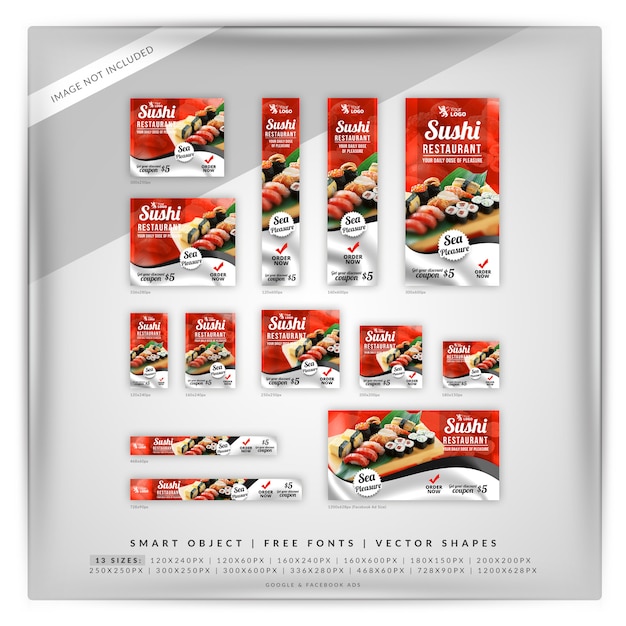 Set di banner promozione ristorante sushi