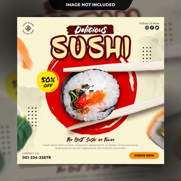 PSD modello di post sui social media del ristorante di sushi o post di instagram