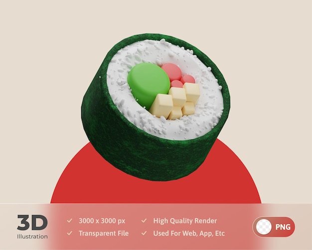 Sushi roll japanese icon 3d illustration