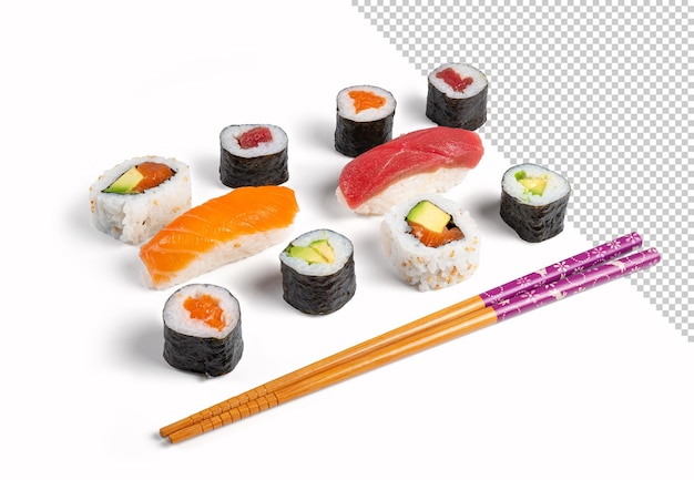 PSD Макет суши-ролла в палочках для еды с копией пространства