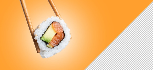 Sushi roll mockup in eetstokjes met kopie ruimte