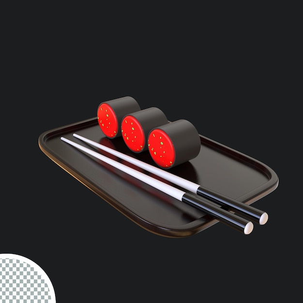 PSD sushi roll with salmon and chopsticks realistic 3d render isolated illustration