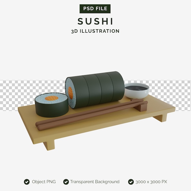 PSD rotoli di sushi illustrazione 3d