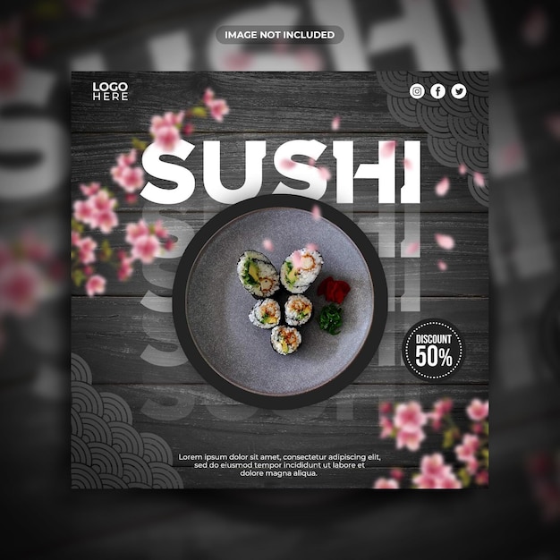 PSD modello di banner quadrato per la promozione dei social media sushi