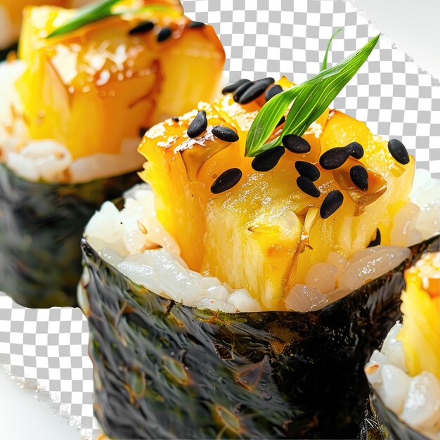 PSD a sushi with a green leaf on top of it