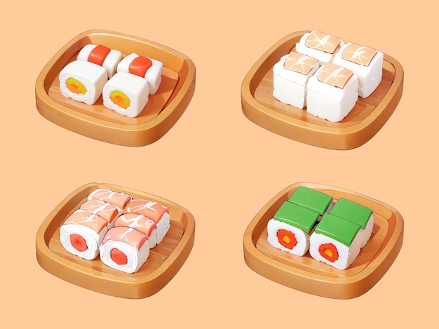 PSD sushi in wooden plate icon