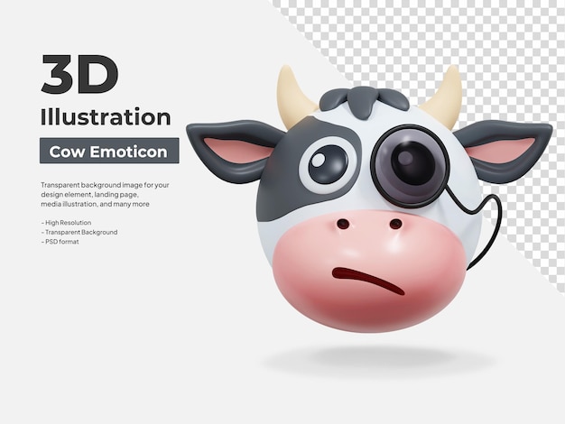 PSD suspicious cow emoticon 3d illustration